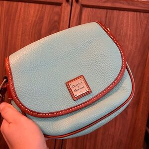 Dooney & Bourke Aqua Pebbled Leather Crossbody with Brown Trim